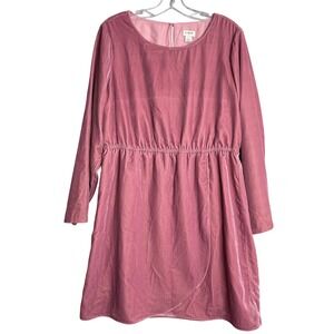 J. Crew Factory Velvet Tulip Hem Dress Berry Womens 14 Pink Long Sleeve Holiday